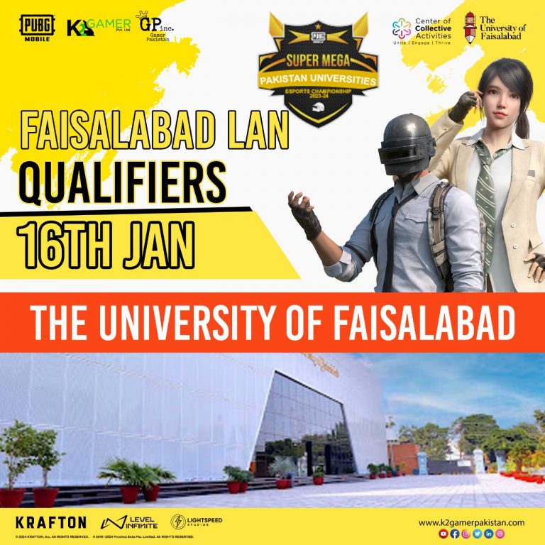 K2 Gamer Pakistan Presents: PUBG Mobile K2 Gamer Pakistan Universities Showdown 2023-24 LAN Event at University of Faisalabad!