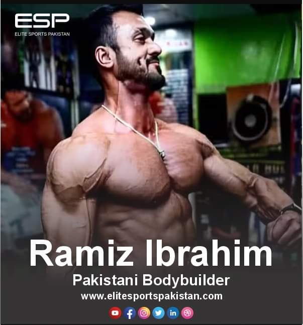 Ramiz Ibrahim posing with his trophies, showcasing his achievements as a three-time World Champion in bodybuilding